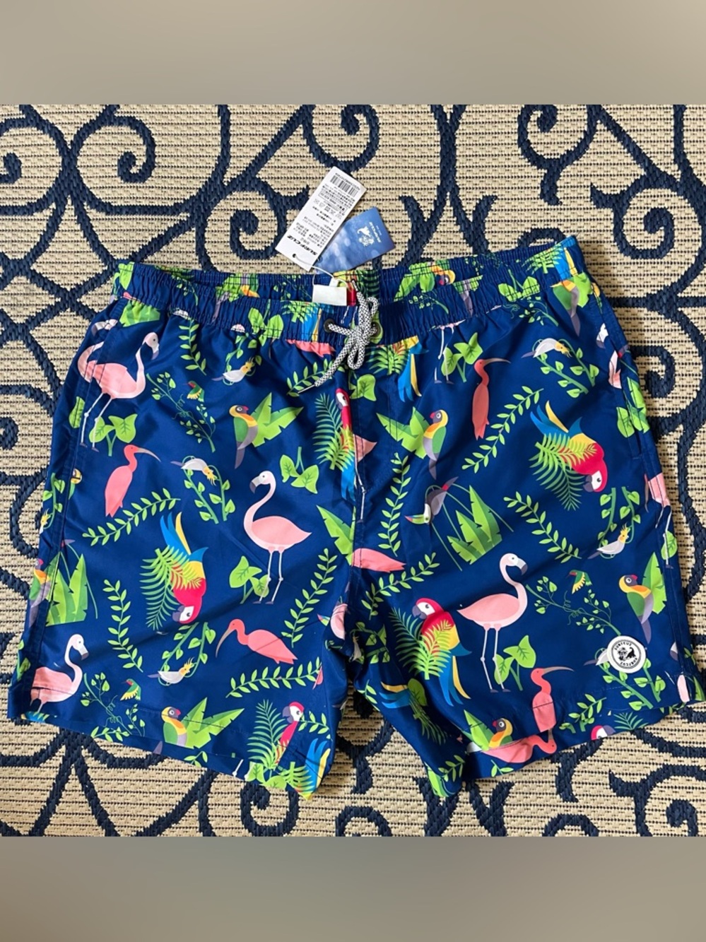 Men's Navy Tropical Flamingo Athletic Shorts